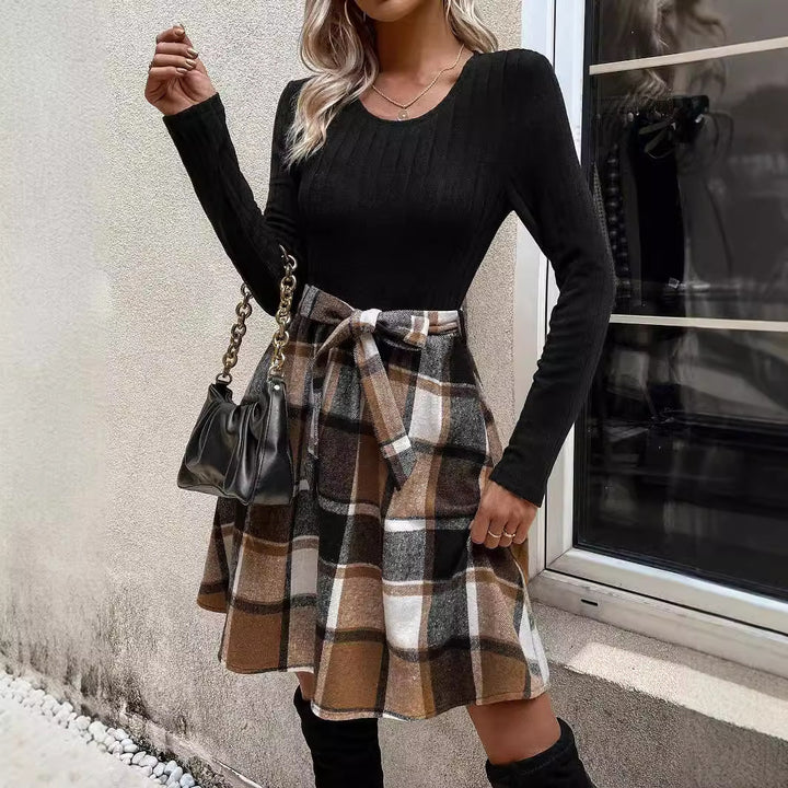 H&F Stripe Plaid Dress c