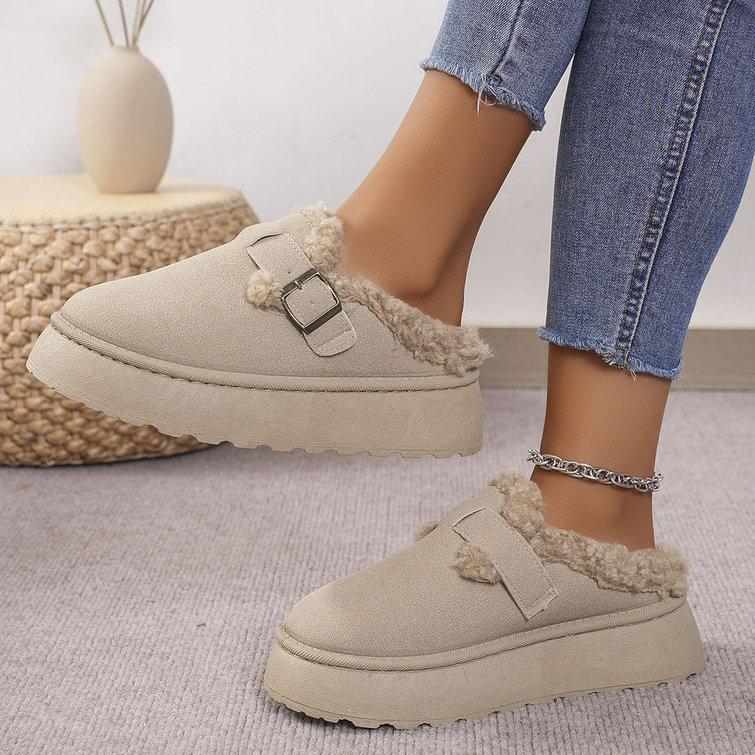 H&F Plush Buckle Slippers c