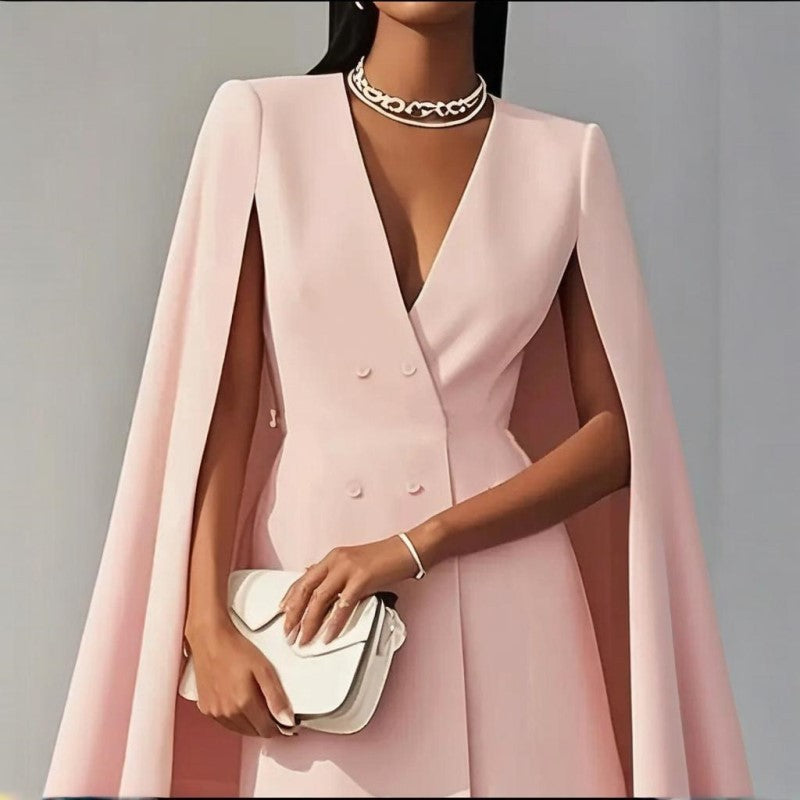 Elegant V Neck Double-Breasted Cape Blazer