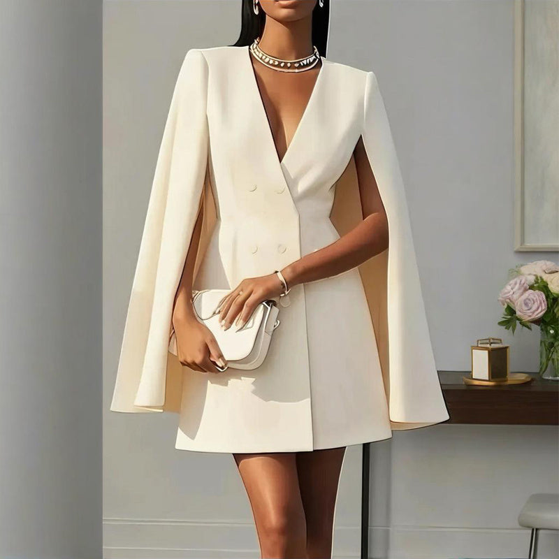Elegant V Neck Double-Breasted Cape Blazer