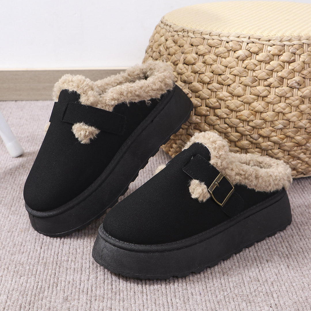 H&F Plush Buckle Slippers c