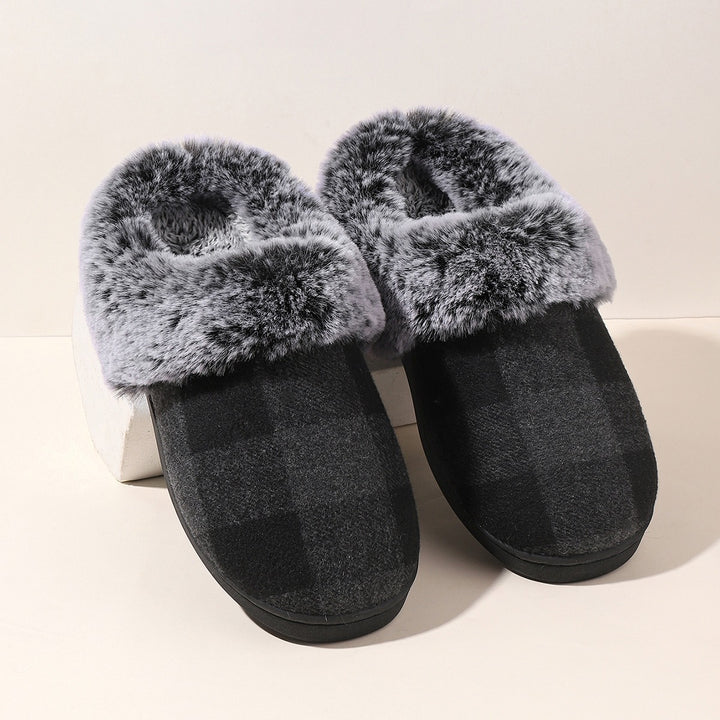 H&F Plaid Fluffy Slippers c