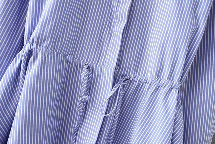 New Style Waist Drawstring Striped Shirt Women