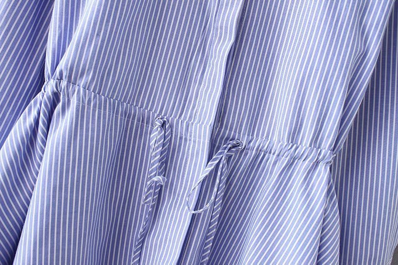 New Style Waist Drawstring Striped Shirt Women