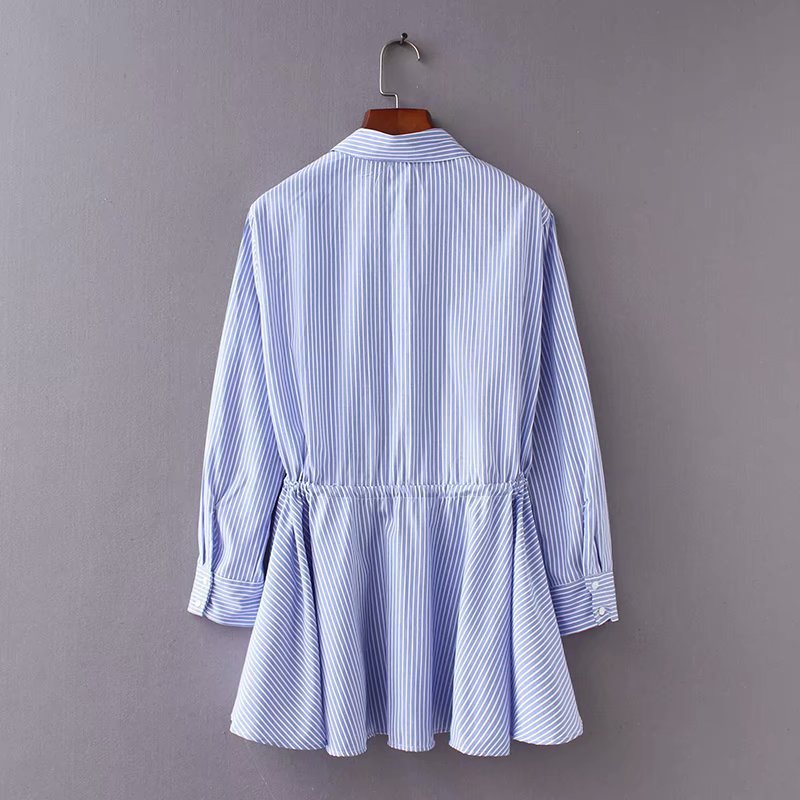 New Style Waist Drawstring Striped Shirt Women