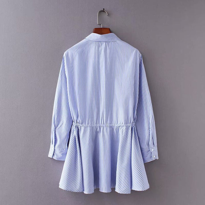 New Style Waist Drawstring Striped Shirt Women