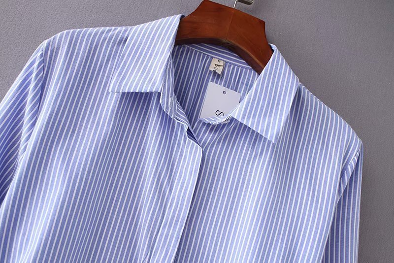 New Style Waist Drawstring Striped Shirt Women