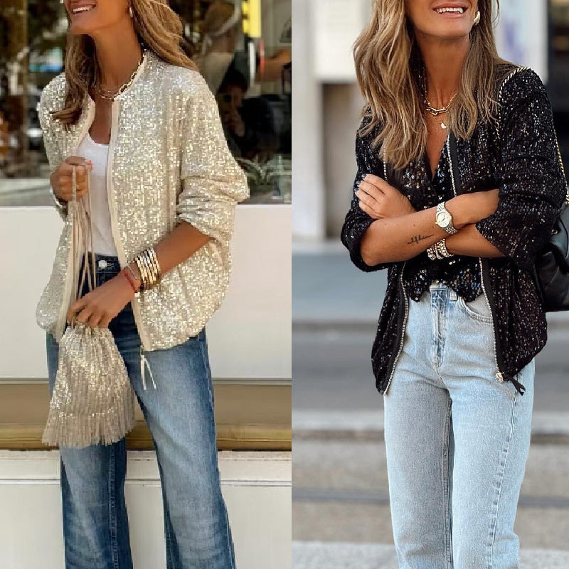H&F Sequined Stand Jacket c