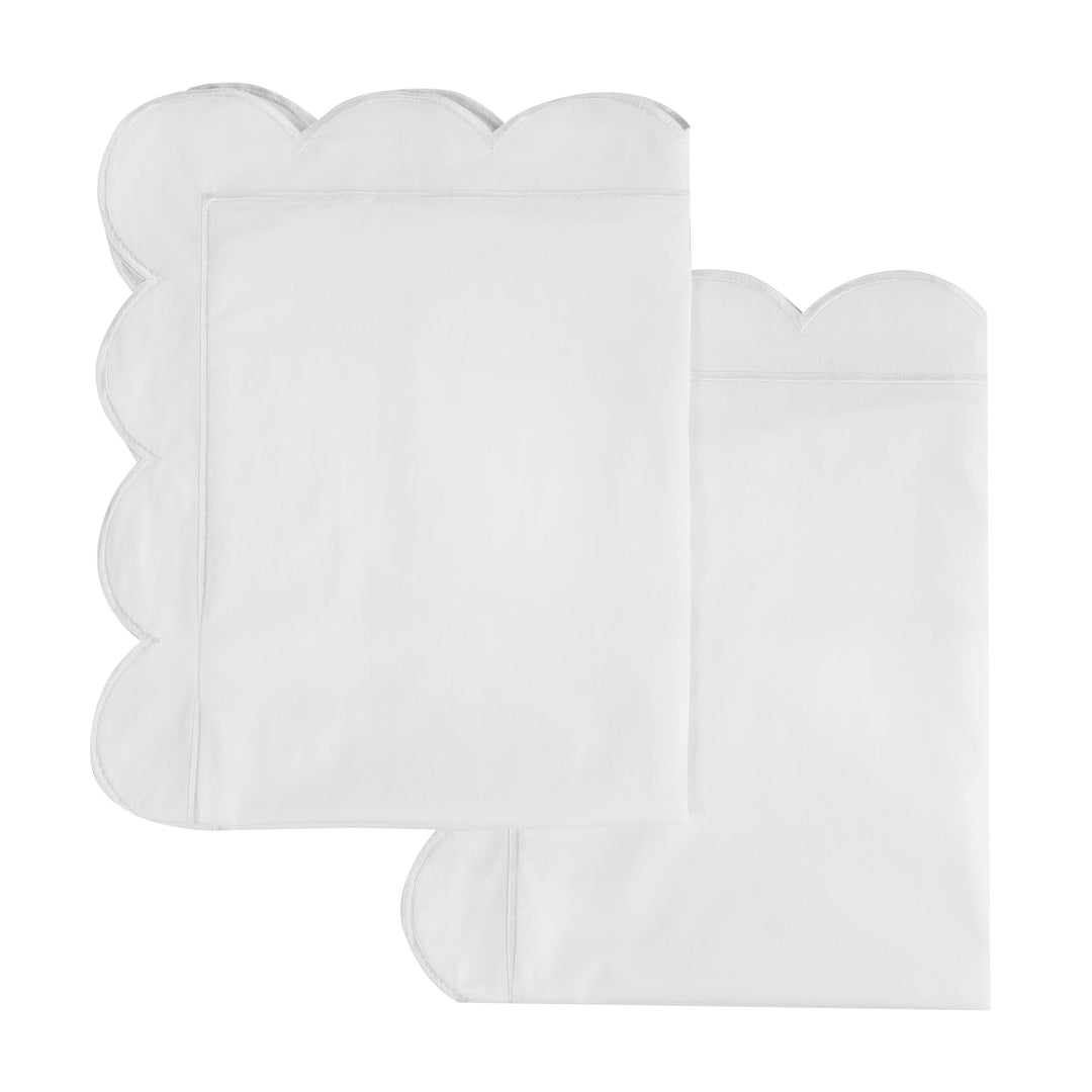 Scallop Frame Embroidered Cotton Percale Euro Sham Pair