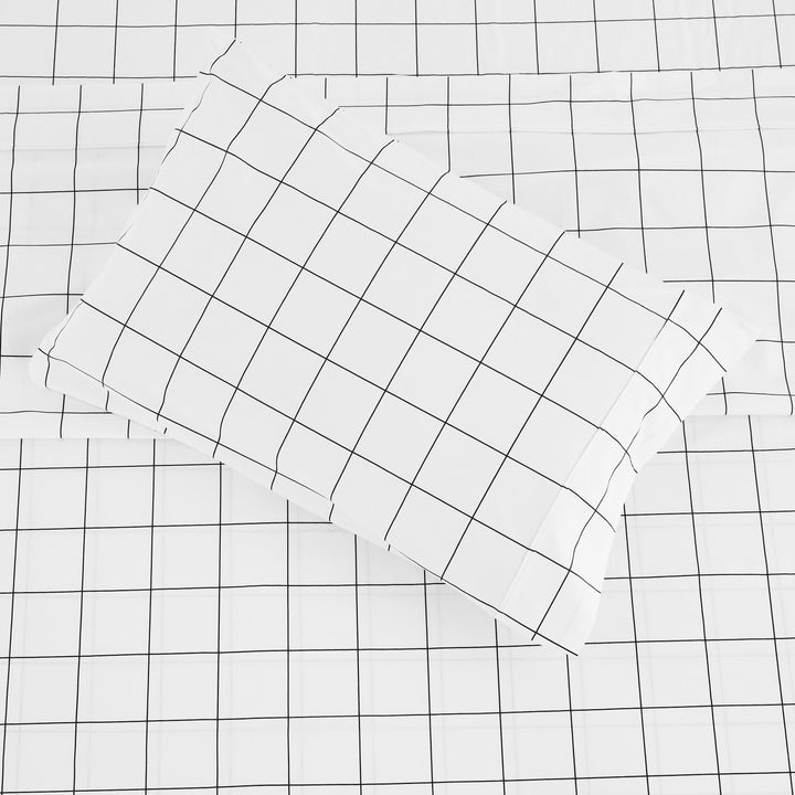 Grid Printed Cotton Percale Sheet Set