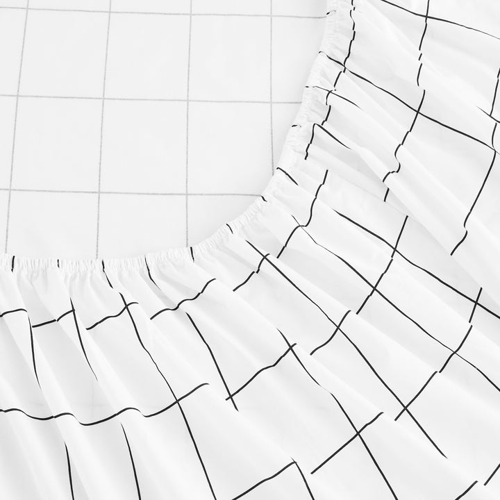 Grid Printed Cotton Percale Sheet Set