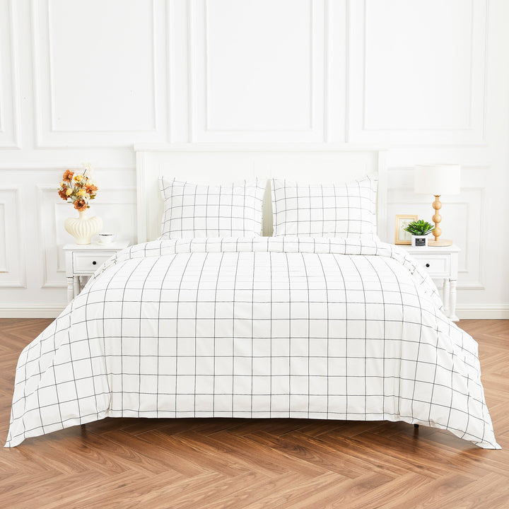 Grid Printed Cotton Percale Duvet Set