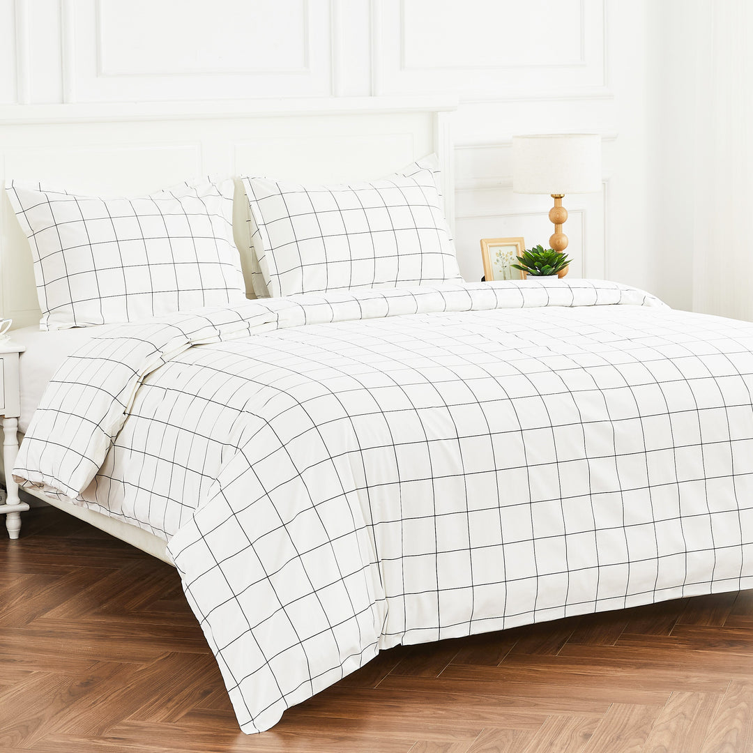 Grid Printed Cotton Percale Duvet Set