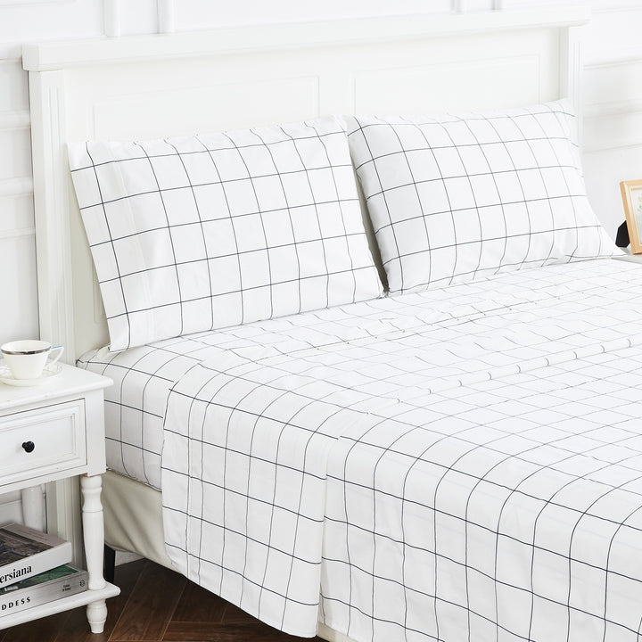 Grid Printed Cotton Percale Sheet Set