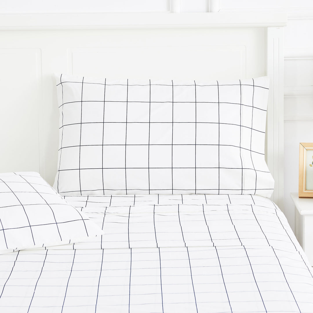 Grid Printed Cotton Percale Pillowcases