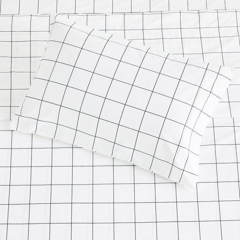 Grid Printed Cotton Percale Sheet Set