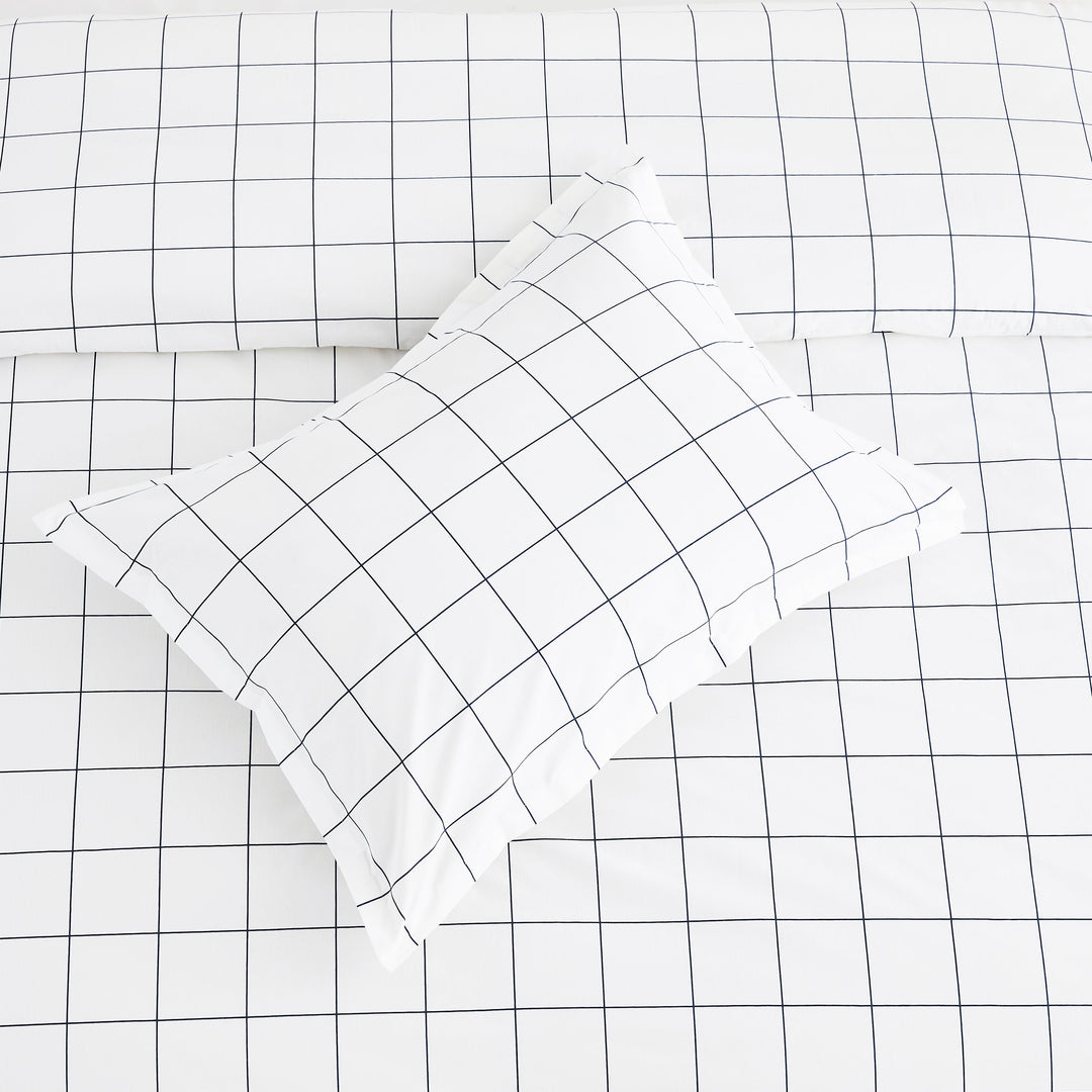 Grid Printed Cotton Percale Duvet Set