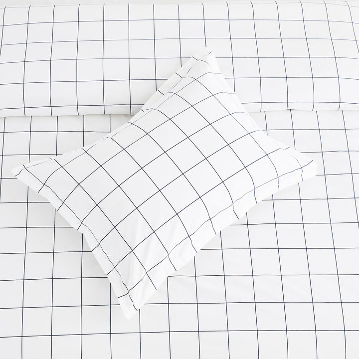 Grid Printed Cotton Percale Duvet Set