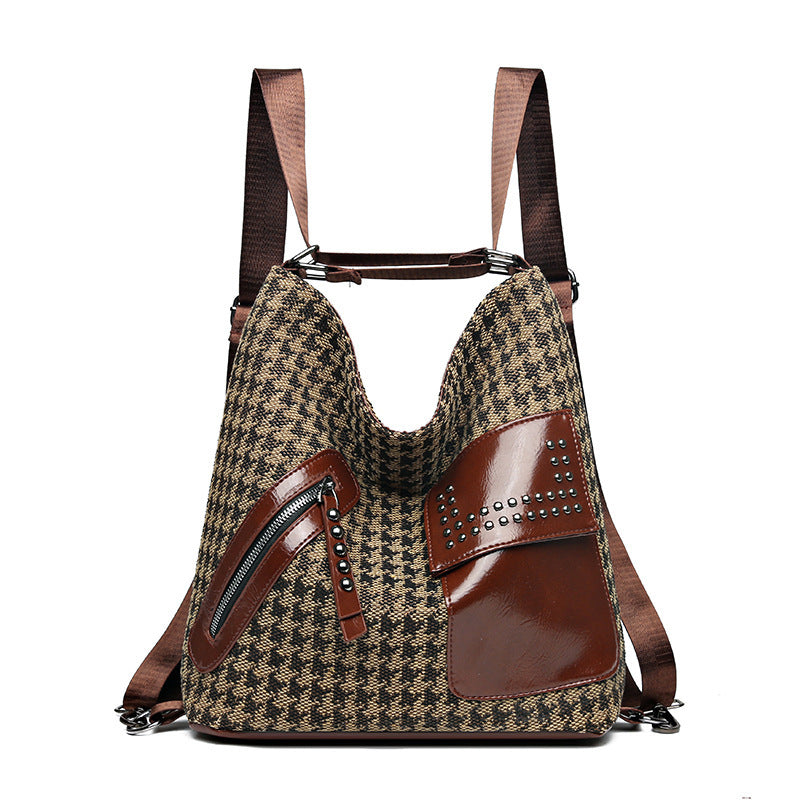 H&F Houndstooth Rivet Backpack c