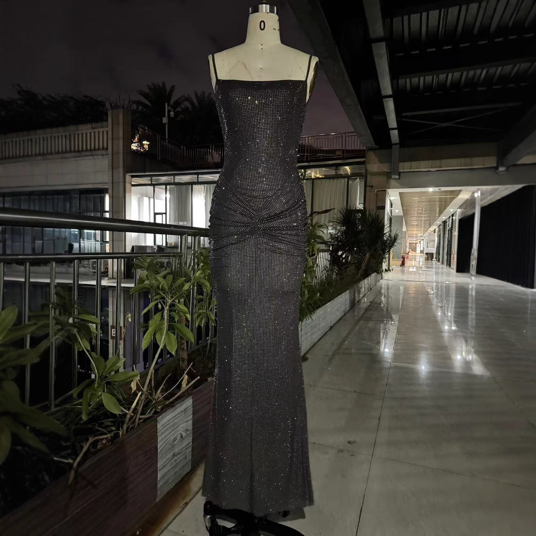 French Strap Rhinestone Dew Temperament Dress