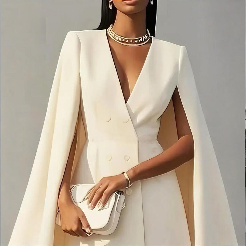Elegant V Neck Double-Breasted Cape Blazer