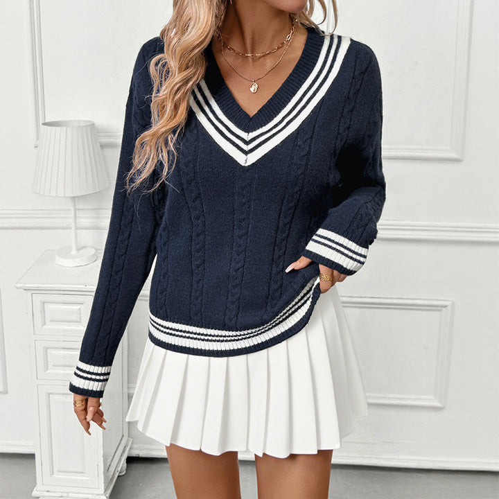 H&F V-neck Cable-knit Pullover c
