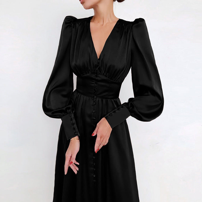 French Sleeve Satin Dress