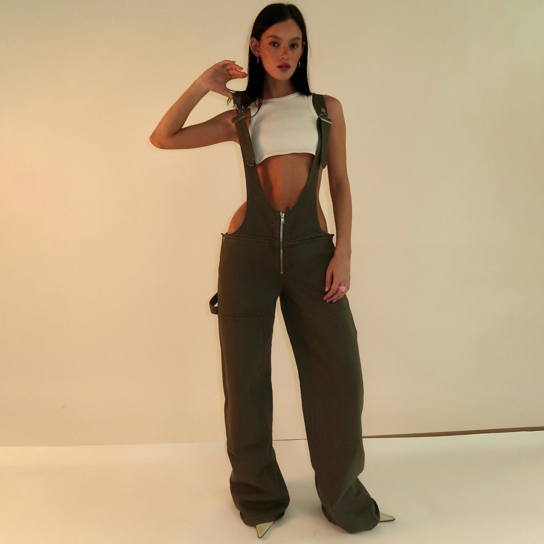 H&F Zipper Denim Overalls c