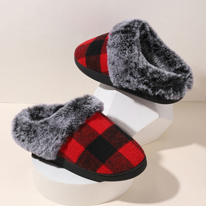 H&F Plaid Fluffy Slippers c