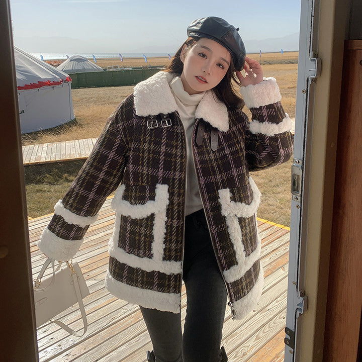 H&F Plaid Fur Coat c