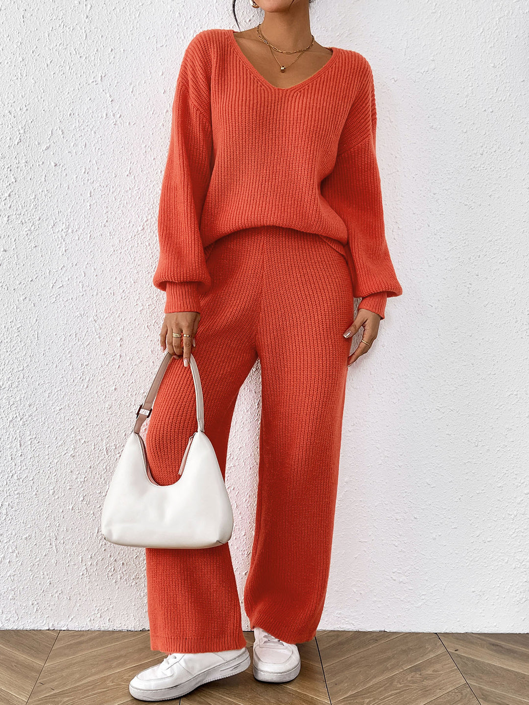 H&F V Neck Wide Leg Suit c