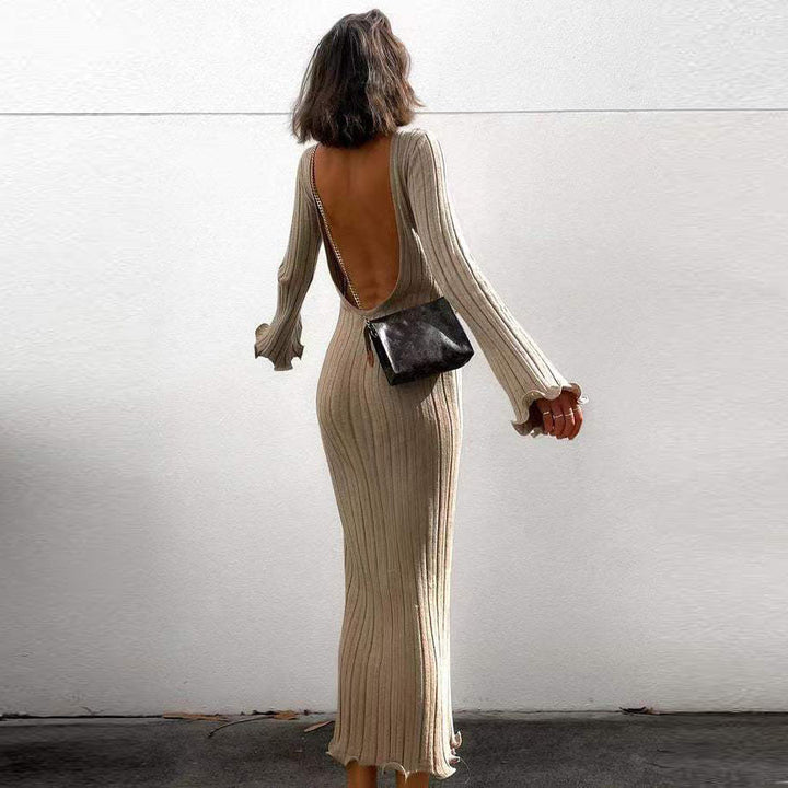 Ruffled Long Sleeved Knitted Dress