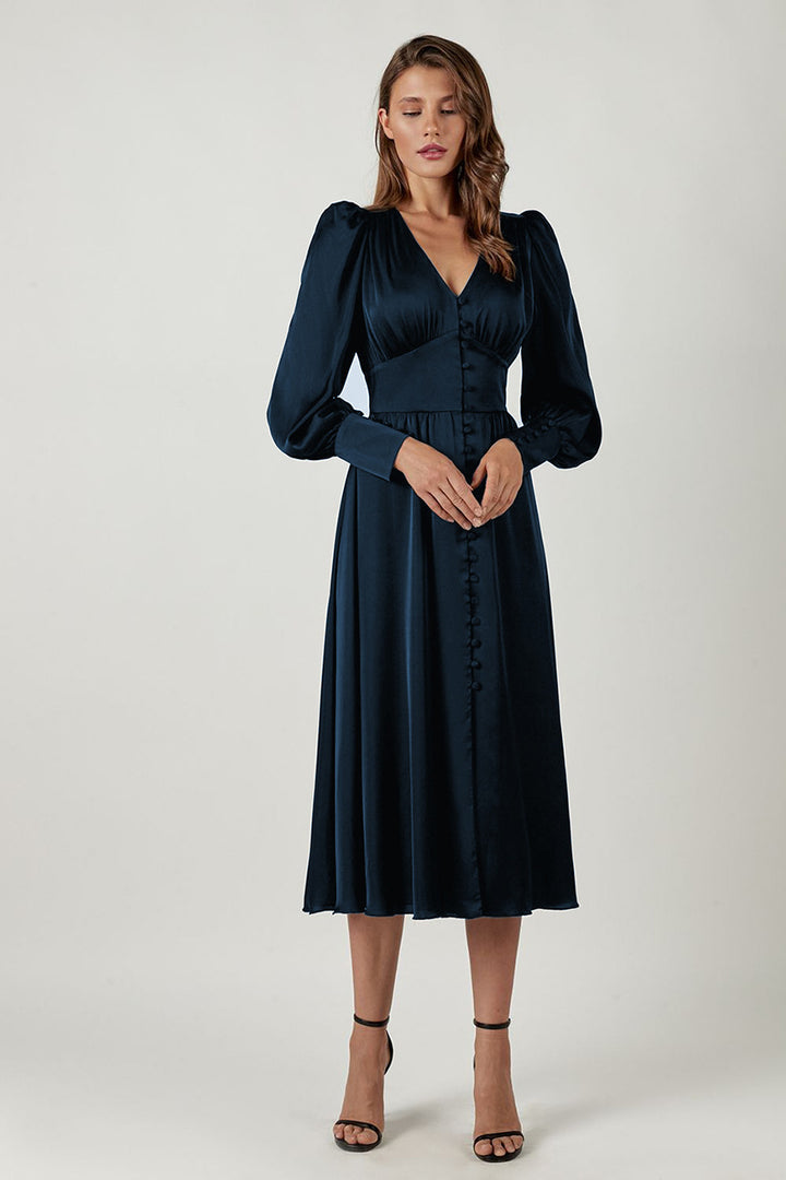French Sleeve Satin Dress