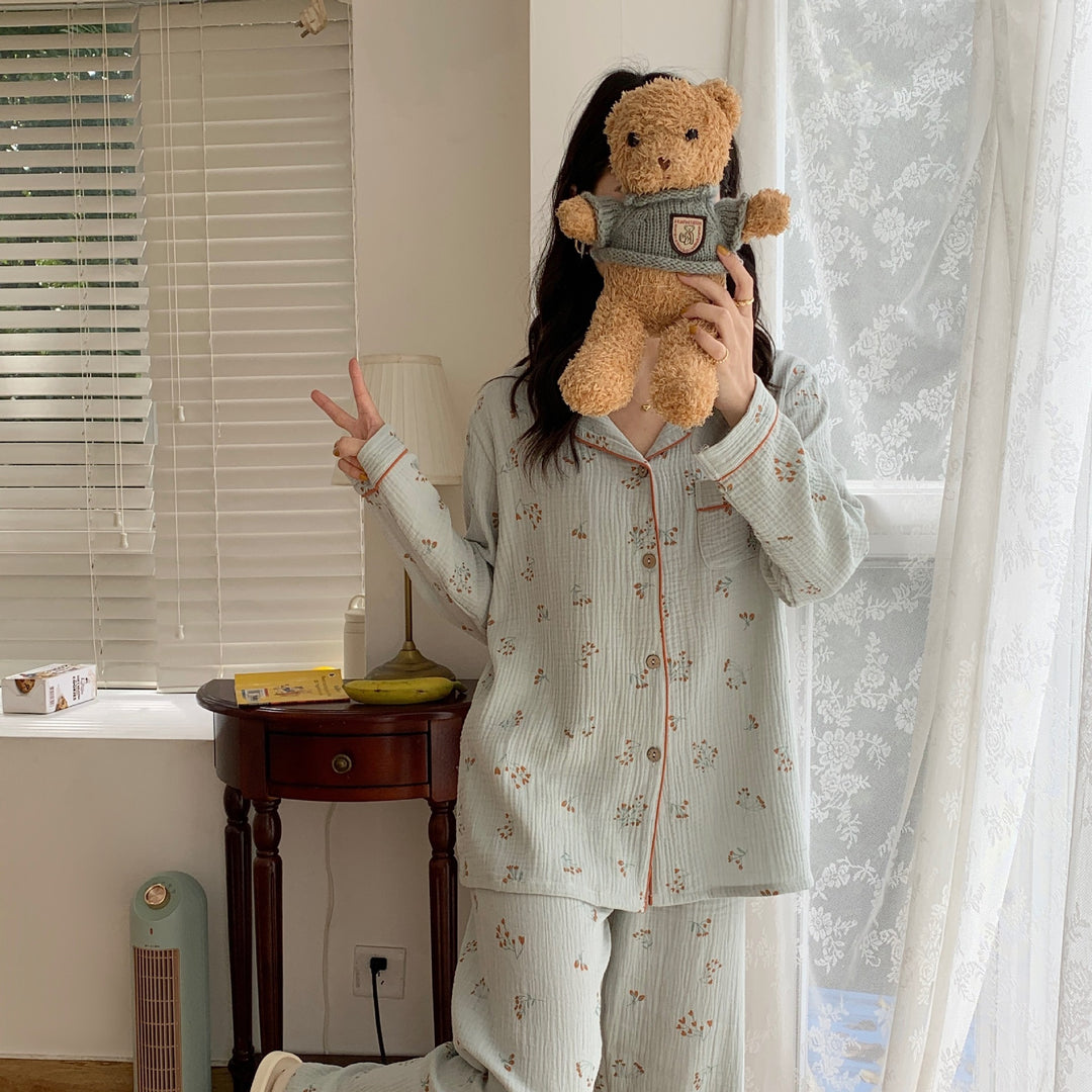 H&F Lapel Floral Pajamas c