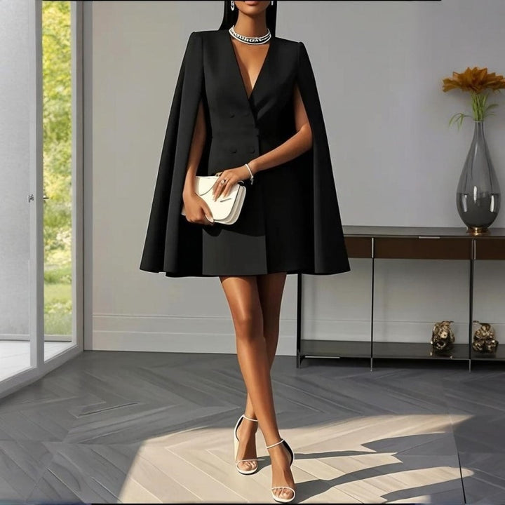 Elegant V Neck Double-Breasted Cape Blazer