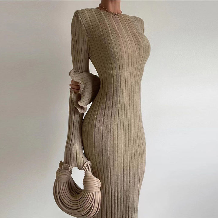 Ruffled Long Sleeved Knitted Dress