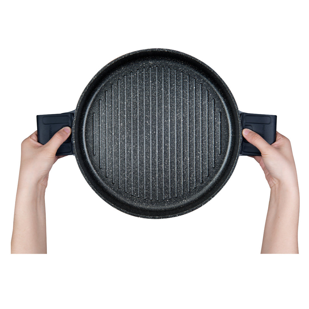 MASTERPAN Nonstick Stovetop Oven Grill Pan & Stainless Steel Lid, Black 12" (30cm)
