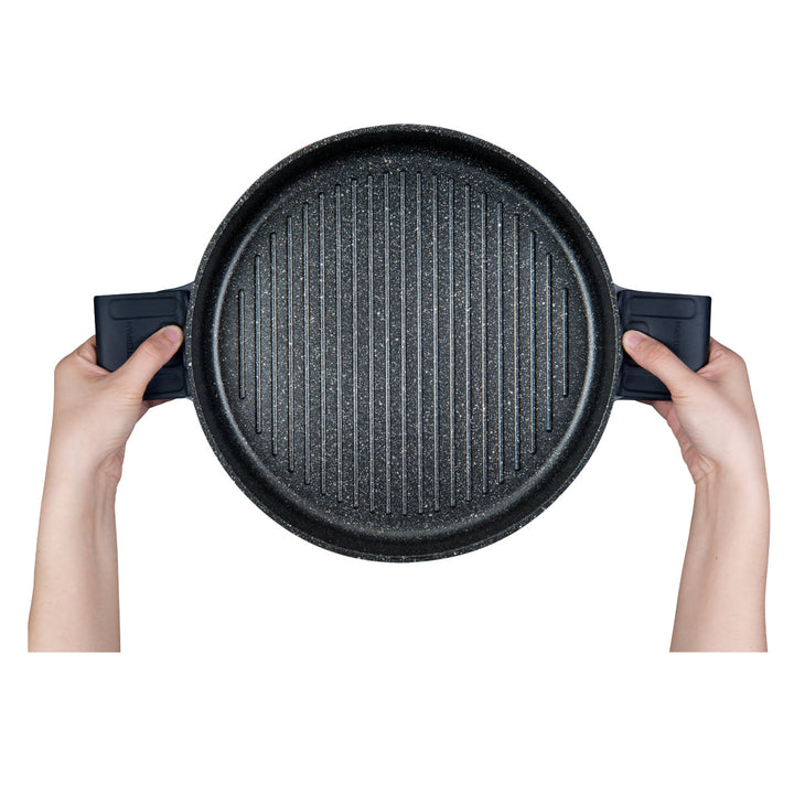 MASTERPAN Nonstick Stovetop Oven Grill Pan & Stainless Steel Lid, Black 12" (30cm)