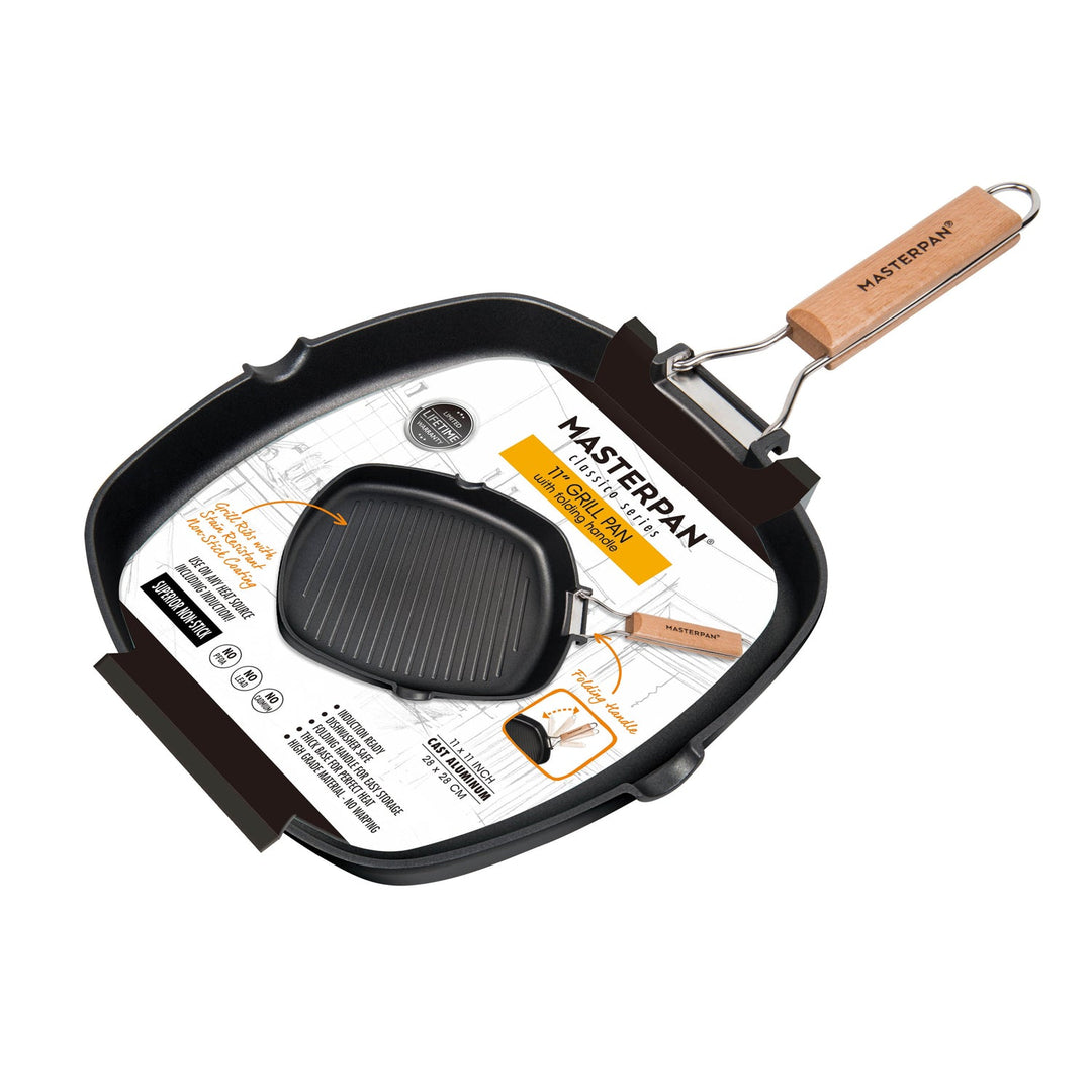 MASTERPAN Nonstick Grill Pan with Folding Handle, 11" (28cm)