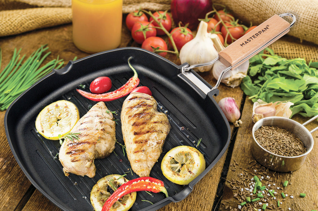 MASTERPAN Nonstick Grill Pan with Folding Handle, 11" (28cm)