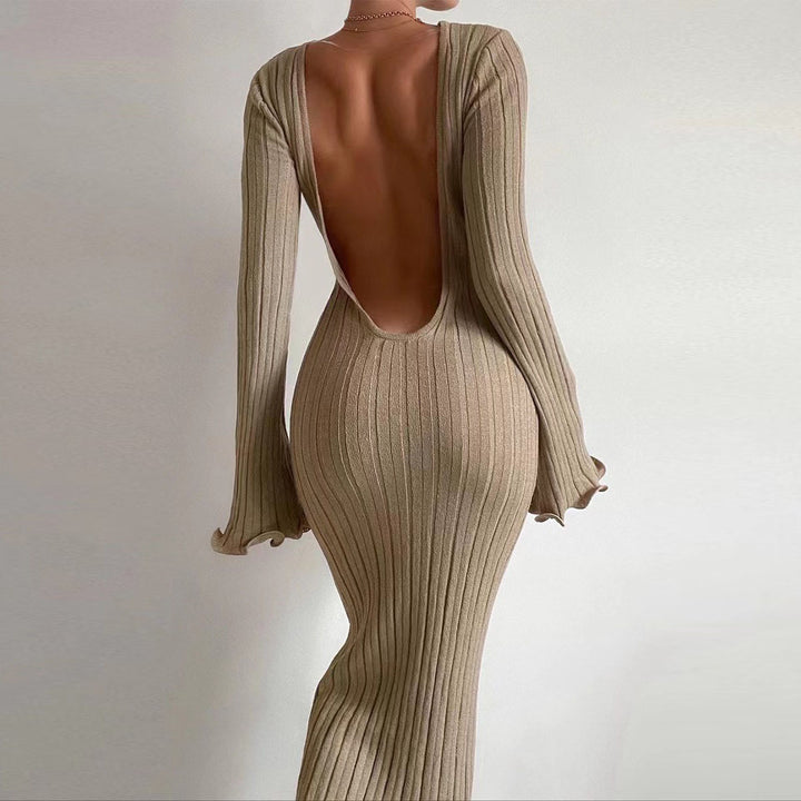 Ruffled Long Sleeved Knitted Dress