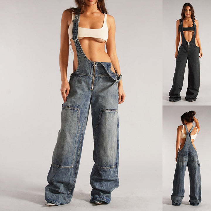 H&F Zipper Denim Overalls c