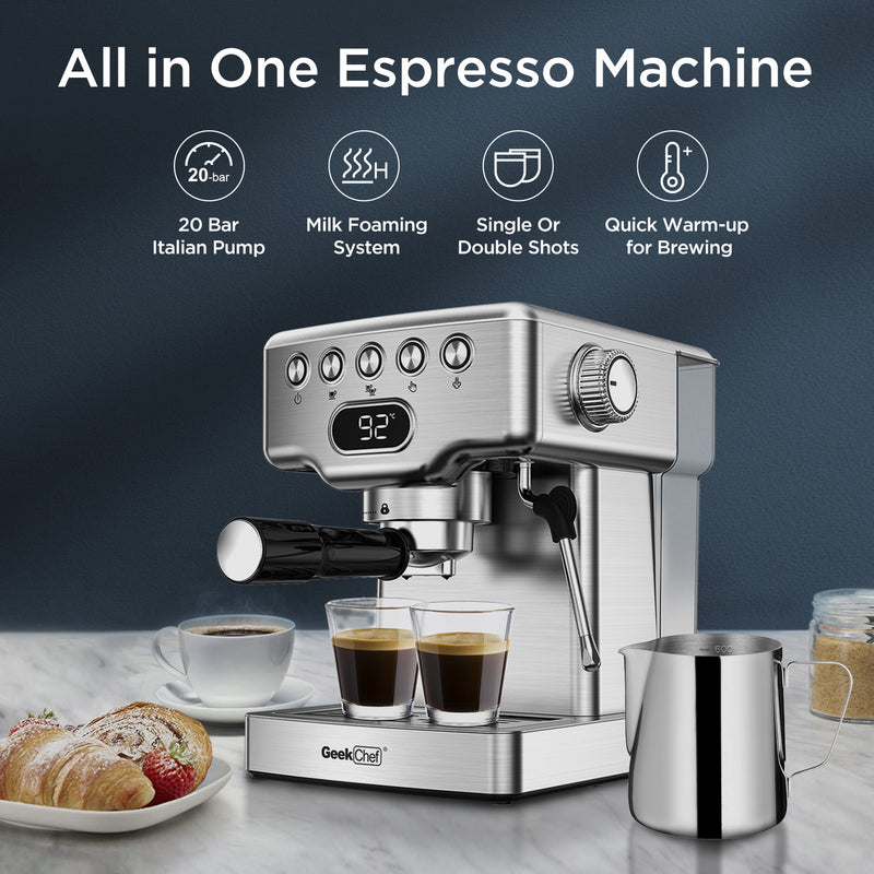 Geek Chef Espresso With Milk Frother For Latte, Cappuccino, Macchiato