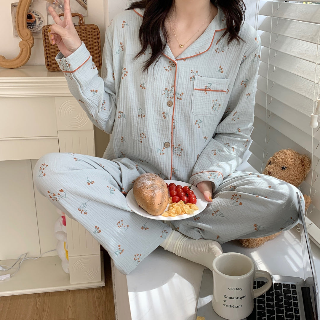 H&F Lapel Floral Pajamas c