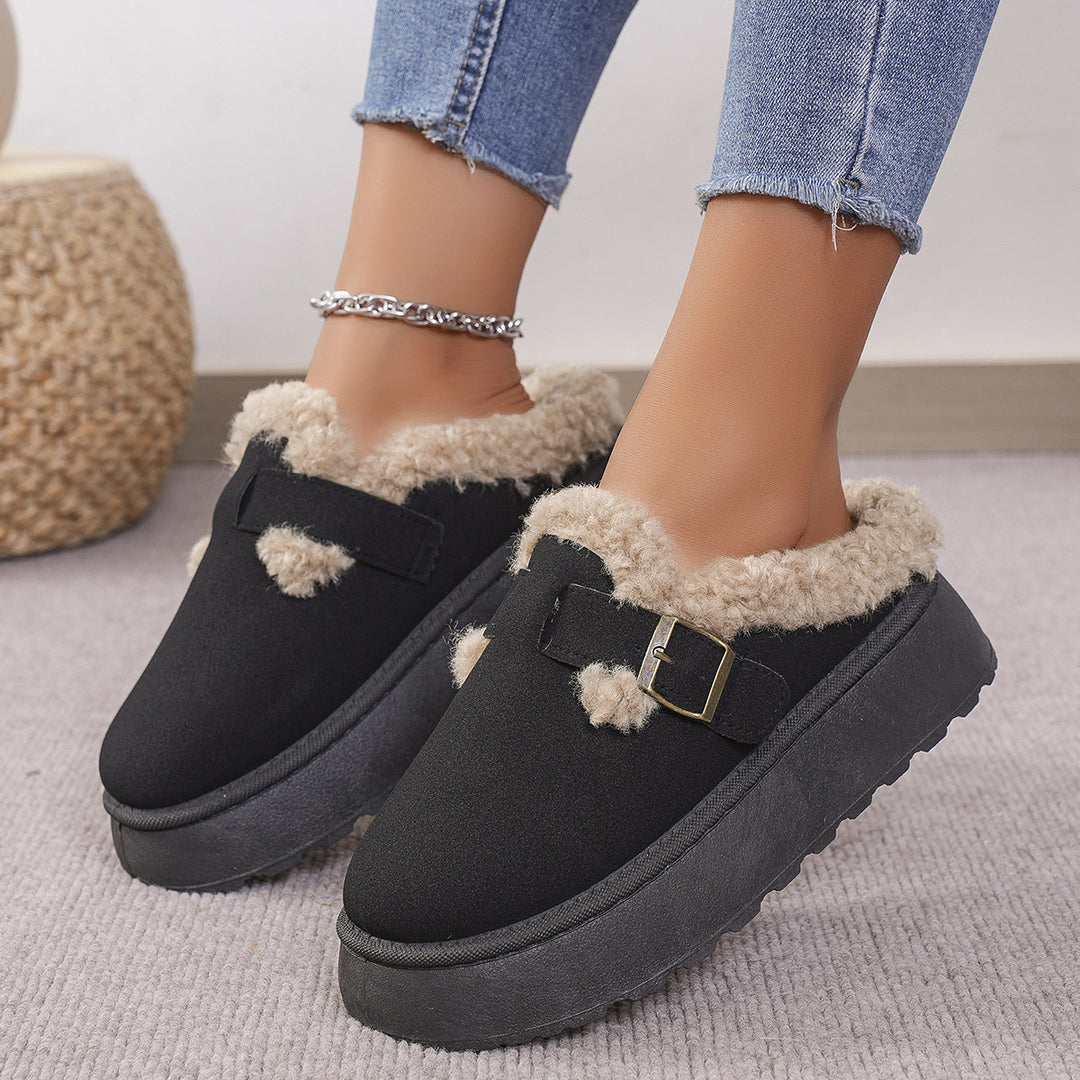 H&F Plush Buckle Slippers c