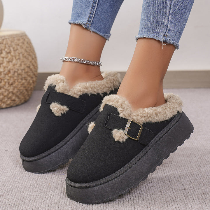 H&F Plush Buckle Slippers c