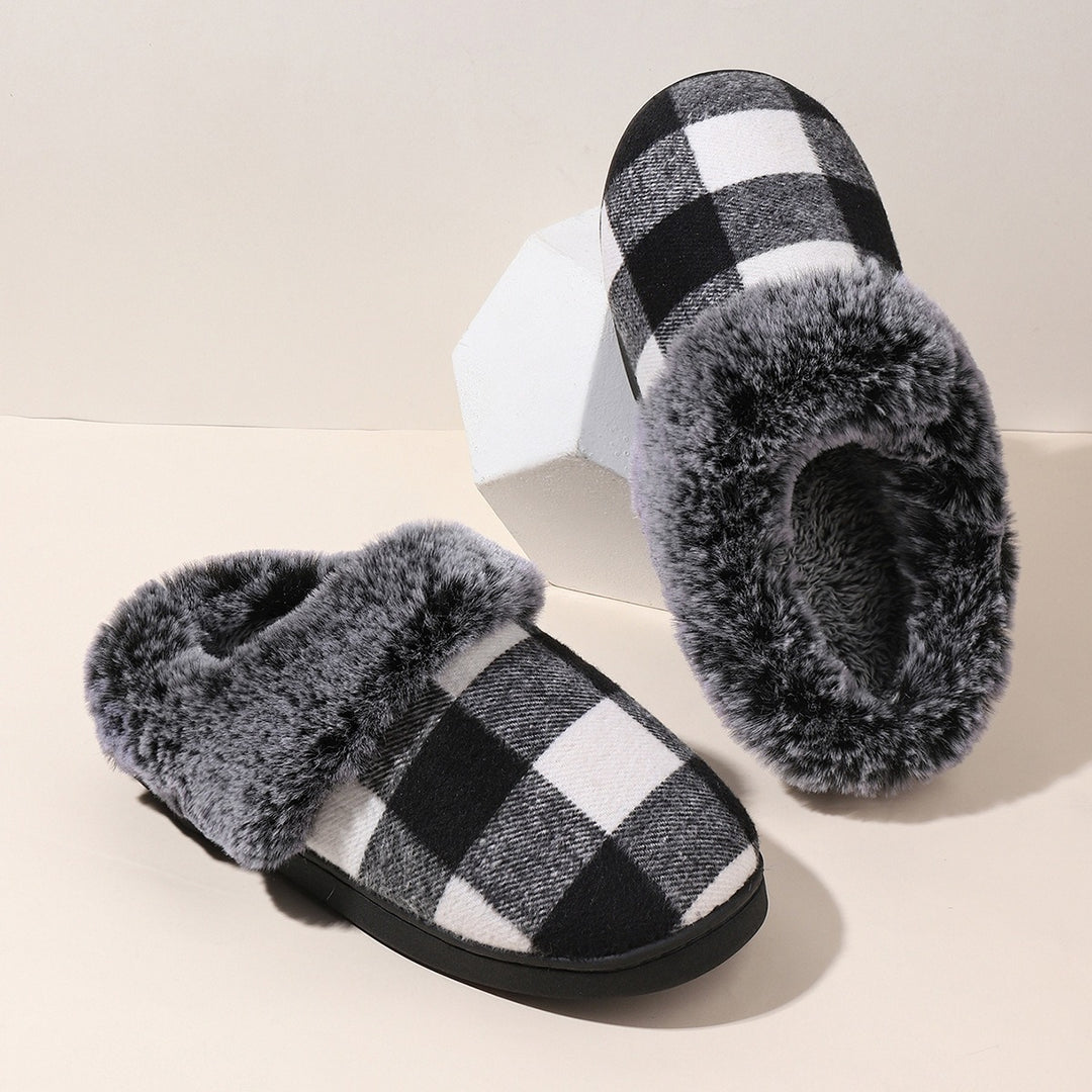 H&F Plaid Fluffy Slippers c