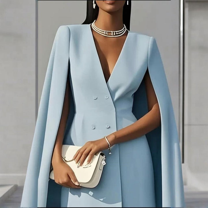 Elegant V Neck Double-Breasted Cape Blazer