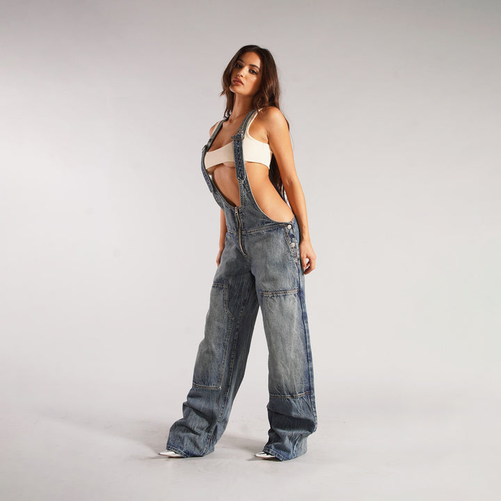 H&F Zipper Denim Overalls c