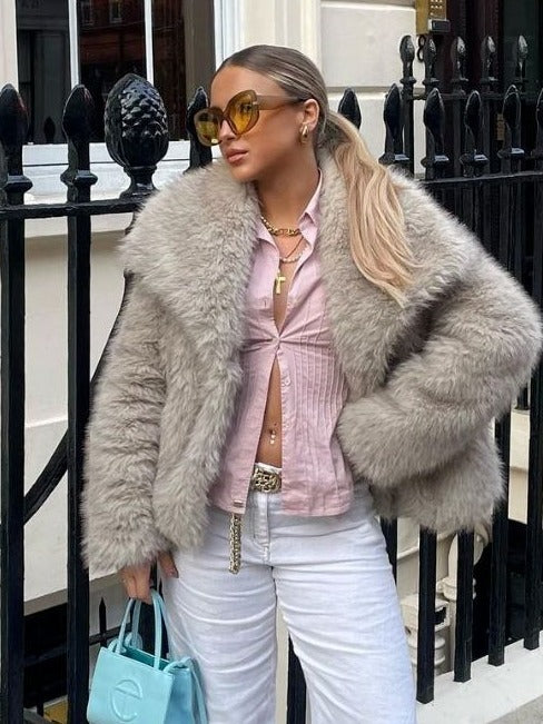 H&F Plush Lapel Coat c